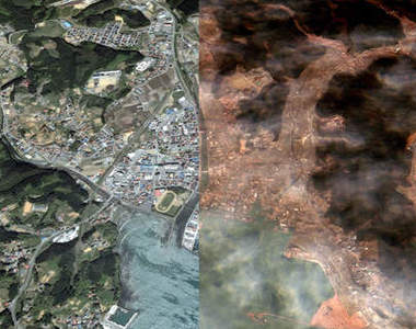 Google Map 日本地震災情前後對照圖片