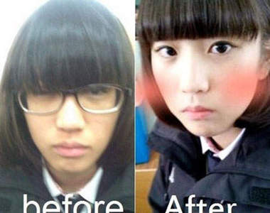 準備考試的素顏女學生《前後對照圖》