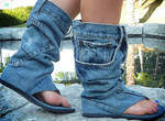 牛仔褲改造成的《丹寧涼鞋靴》最好不要碰到下雨天... 