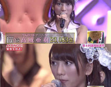 總選舉太緊繃!AKB48《高城亞樹》沒表情被網友砲轟(泣)