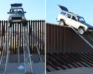 美墨邊境上演越境風雲 卡車想翻牆但卻卡住了...