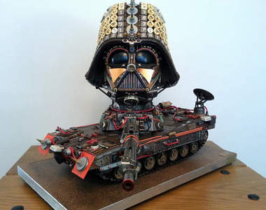 黑武士坦克　打字機、電腦零件拼湊而成的創意模型