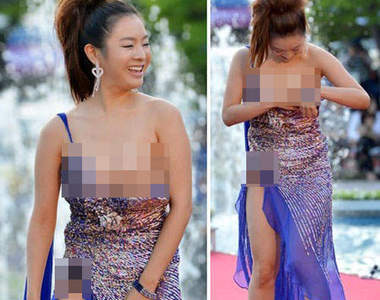 《紅毯走光事件》  演員余敏靜到底該先遮哪裡好呢......