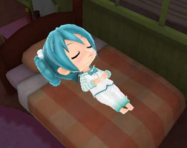 《初音ミク Project mirai 2》初音穿睡衣一起睡覺晚安安(躺)