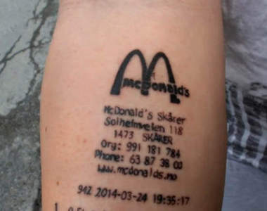 速食吃太多？ 《收據刺青》麥當勞永留手上
