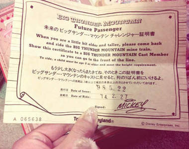 迪士尼樂園的神秘票劵《挑戰者證明書》等長大以後記得再來玩喔~