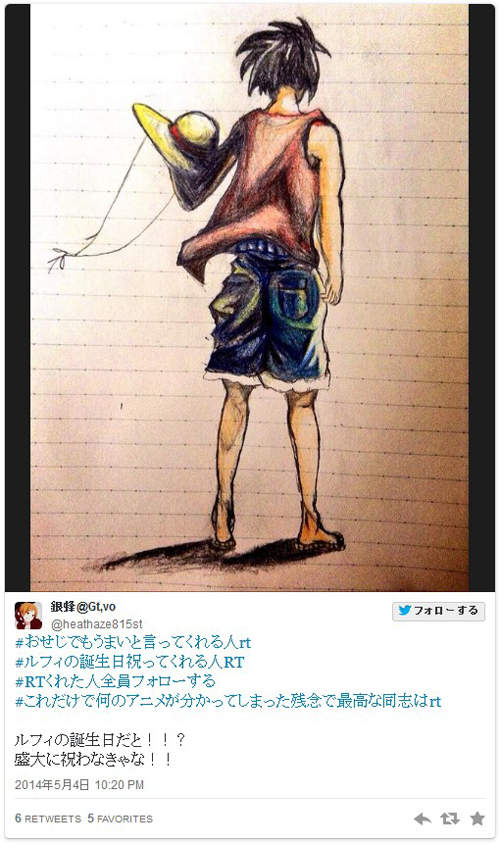 魯夫生日快樂5月5日這天就大吃大喝慶祝一下吧