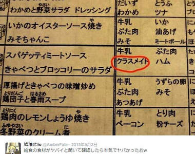 不可思議的《營養午餐菜單》今天使用的食材是~同學∑((((((゚д゚;ノ)ノ