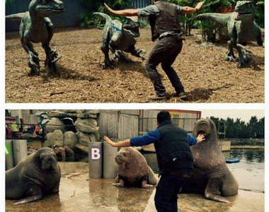 動物園裡大流行《侏羅紀馴獸照》來炫耀自己的手下（？）吧