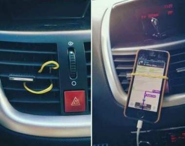 汽車族超受用的《便利小知識》用橡皮筋固定手機超方便～