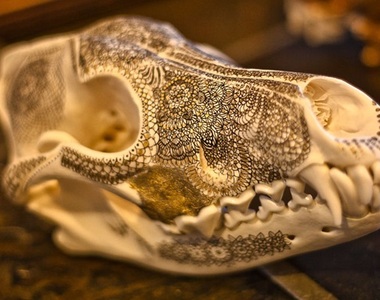 《動物頭骨上的金色曼陀羅畫》用美麗的圖案送他們到另一個世界