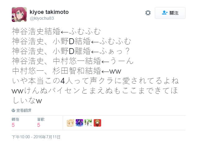 身價下跌 神谷浩史被爆已婚風波 周邊商品遭到大量甩賣