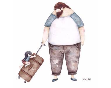 超暖心水彩畫出《爸爸的溫柔》小心翼翼的照顧著小公主們～