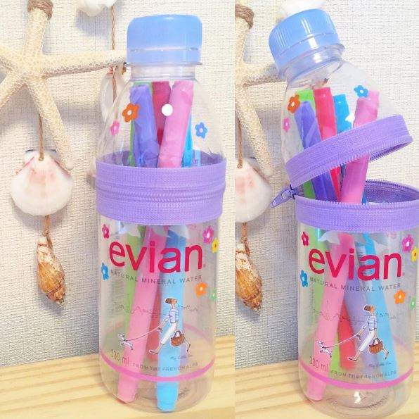 Evian礦泉水拉鍊筆筒diy 簡單兩步驟打造清新可愛的環保小筆筒