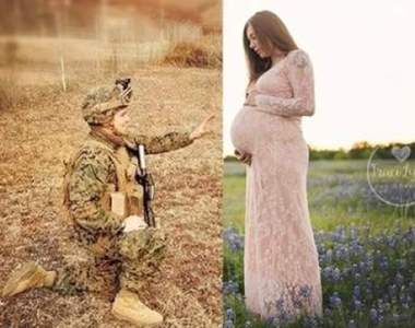 相隔7000英里也要放閃《軍人夫與異地孕妻合照》再遠都阻止不了我對你的愛