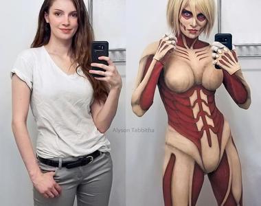 Cosplay玩家《Alyson Tabbitha》扮演進擊的巨人中的女巨人也是還原的讓人嫑嫑的
