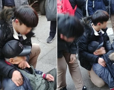 寒冬中的溫暖《學生救起在路邊昏迷的老爺爺》世界上最美的風景果然是人阿