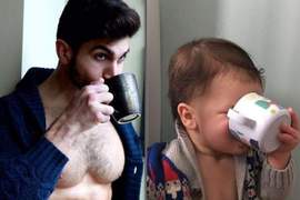 不讓舅舅專美於前《18個月大姪子模仿模特舅舅照》大小鮮肉端上桌