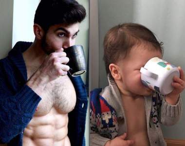 不讓舅舅專美於前《18個月大姪子模仿模特舅舅照》大小鮮肉端上桌