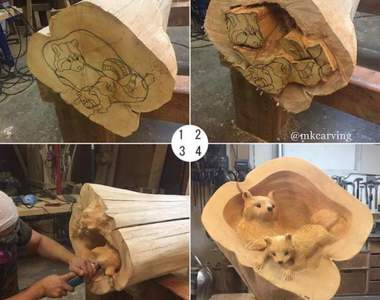 木雕藝術家我只服你《日籍木雕家刀下的森林動物們》像變魔術一樣