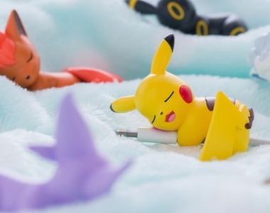 精靈寶可夢盒玩《伊布與六尾傳輸線保護套》抱著線睡的很香甜