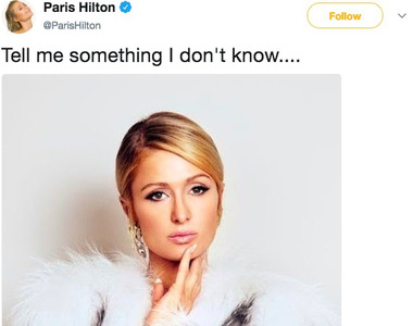 「芭莉絲希爾頓」推特表示:告訴我一些我不知道的事情