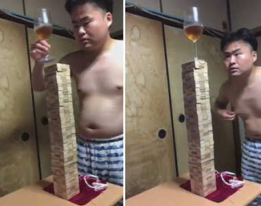 《裸體抽桌巾》達人秀一下ウエスP這回用奶頭挑戰層層疊