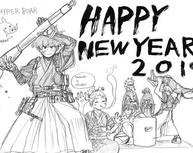 【圖多】2019《動漫新年賀圖》爆豪居然拿著切島在搗麻糬.....XDD