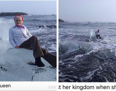 這在演哪齣《奶奶在冰塊上拍照》然後冰塊就漂遠了呢......