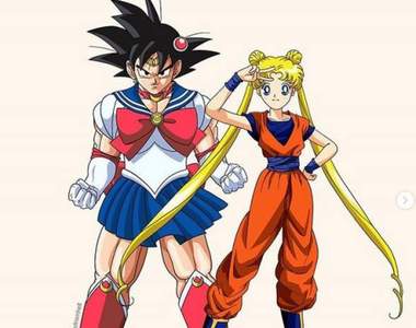 服裝互換《七龍珠×美少女戰士》現在我開始覺得天津飯的衣服簡直棒呆了(●♡∀♡)