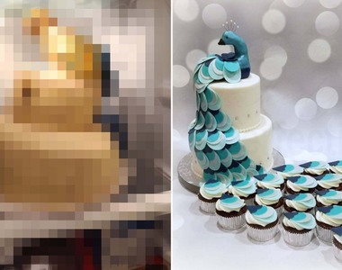 9000元訂做《孔雀結婚蛋糕》送來的是.....小雞蛋糕吧?