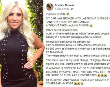 網購26件洋裝《退貨前被偷損失900英鎊》因為負擔不起請求網友協尋