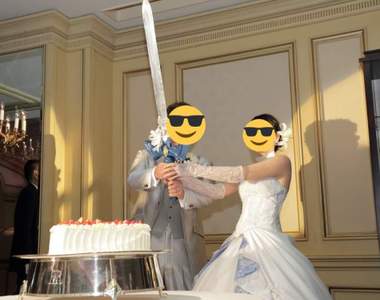 新郎自製蛋糕刀《大師之劍切婚禮蛋糕》一刀切下去什麼厄運都跟著退散的感覺ww