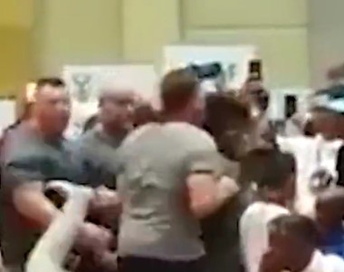 真.魔鬼終結者《阿諾被影迷從背後飛踢》網友：好像蚊子攻擊犀牛一樣...