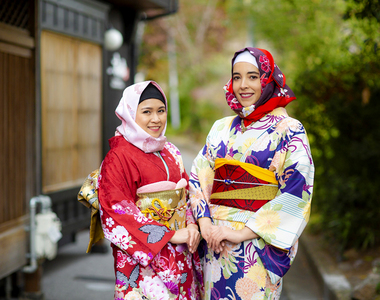 京都《含和風頭巾的和服體驗》讓無法露出頭髮的女孩們也能「穿和服體驗」