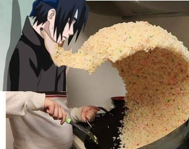 請高手幫我PS《最好吃的炒飯瞬間PS惡搞》連炒飯都要掐佐助是怎樣XDD