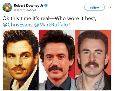 小勞勃道尼推特問《誰留小鬍子最好看》很快就被爆笑回應淹沒了w