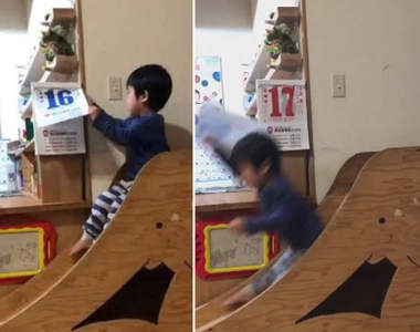 地方的媽媽都笑惹《撕日曆的特別方法》來自3歲小朋友的溜滑梯特技