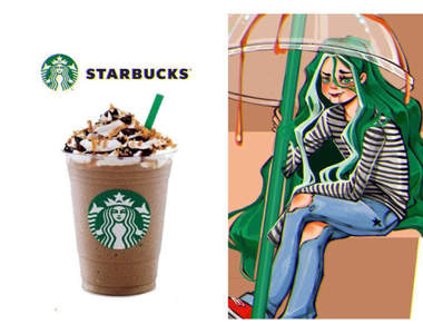 土耳其畫家描繪《各式品牌或美食的擬人化》星巴克妹子的這身打扮~很潮喔