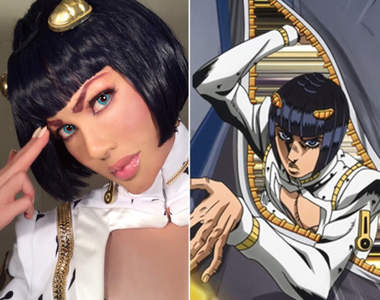 真人版JOJO的奇妙冒險《叶恭子cosplay布加拉提》鋼鏈手指沒發動我覺得拉鍊也會自己撐開吧XD