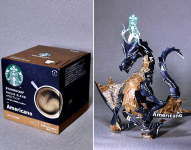 我有一個大膽的想法《把星巴克包裝盒做成一頭龍》附上影片製作流程這我真的跪著看完