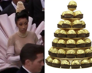 葛萊美獎《歌手Cardi B禮服太酷了》簡直像蚌殼裡的珍珠仙子 但是頭上珍珠像...