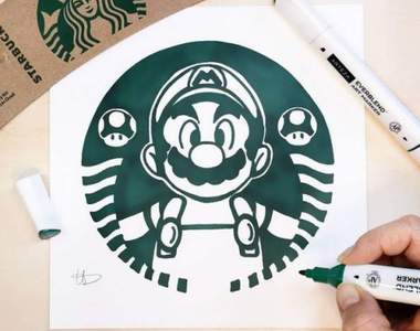 國外畫師創作《把動漫角色畫成星巴克LOGO》其實改成瑪利歐也蠻好看的耶