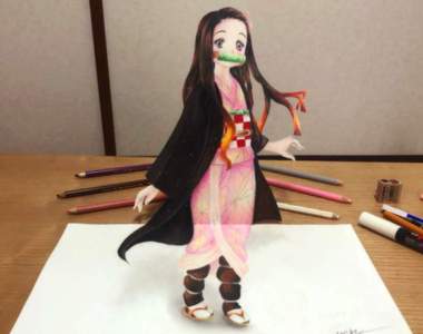 推主繪製鬼滅之刃《色鉛筆3D畫》像是立體投影的禰豆子這樣的畫工太強大