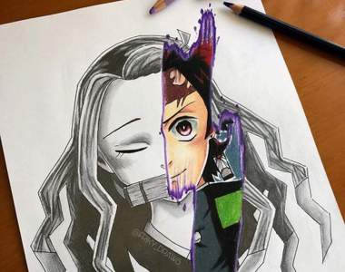 繪師創作《動漫人物分裂畫風》素描加上彩稿呈現出精彩的對比效果