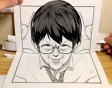 紙漫畫作品《扮鬼臉》父親慈愛(顏藝)表現讓小朋友覺得心暖暖