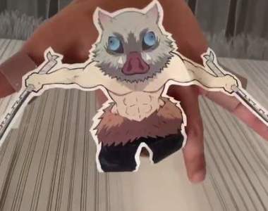 紙藝術創作《鬼滅之刃伊之助指環娃娃》哇~原來靠手手就可以豬突猛進