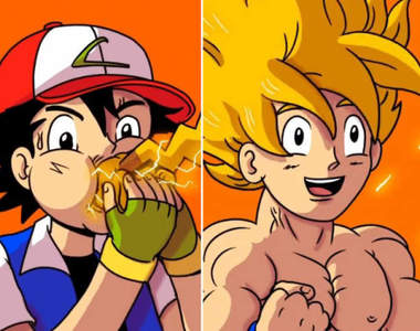 《吃皮卡丘變超級賽亞人》美國藝術家Alex Solis幽默的繪畫創意