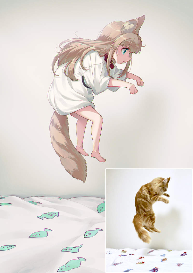 繪師創作《貓貓擬人》跳躍起來的懸浮模樣真的傳神又可愛 | 宅宅新聞