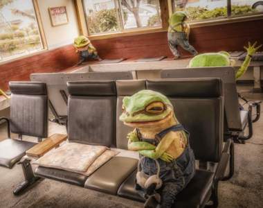 《無人車站裡的裝置藝術》陪伴旅客等車的青蛙，意外的防疫效果引發推民注目